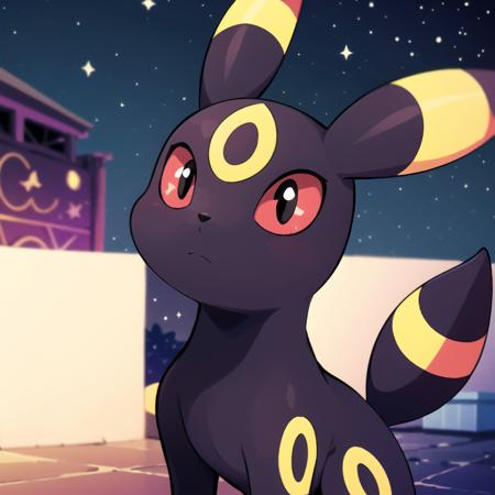 centered, award winning photo, (looking at viewer:1.2), |  Umbreon_Pokemon, |starry night, moon, | bokeh, depth of field, cinematic composition, | <lora:Umbreon_Pokemon_AnyLora:0.8>