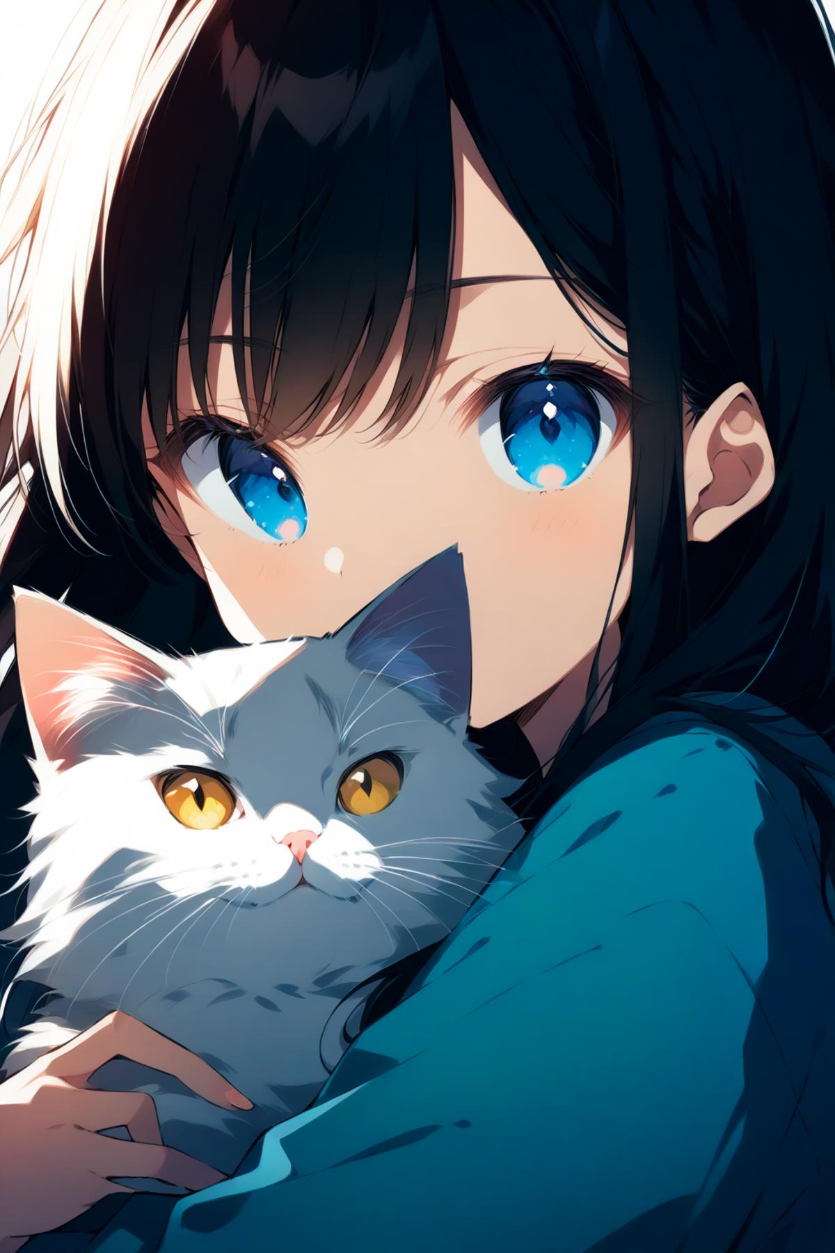 anime artwork score_9, score_8_up, score_7_up, aozaki aoko, 1girl, hugging a cat, portrait, <lora:Anime Summer Days 2 Style SDXL_LoRA_Pony Diffusion V6 XL:0.8> <lora:p3tl0v3XLP:1>, p3tl0v3 . anime style, key visual, vibrant, studio anime, highly detailed