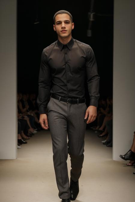 photo of man jordan_torres wearing givenchy shirt and walking down fashion runway, <lora:Jordan_Torres-10:0.8>