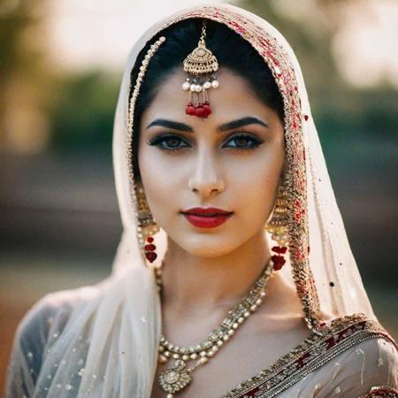 create a young adult girl, punjabi white  girl, white skin, beautiful lips, red lips, looking at camera, head to shoulder, face straight to camera,  (cinematic, film grain:1.1)