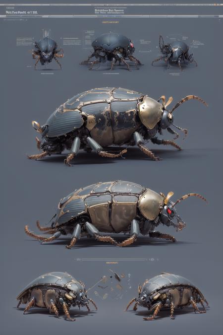 blueprint of a beetle robot, super detailed, intricate, complex, symmetrical, accurate