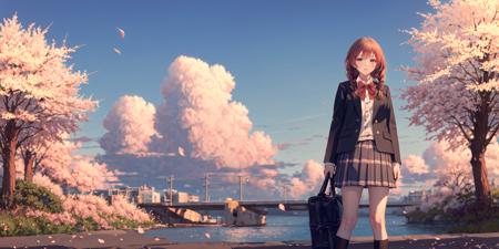 (masterpiece:1.2),best quality,PIXIV,
blues,1girl,solo,cherry blossoms,pink hair,skirt,school uniform,plaid skirt,jacket,blazer,plaid,outdoors,braid,black socks,socks,tree,virtual youtuber,school bag,long sleeves,petals,blurry,pleated skirt,arms behind back,twin braids,kneehighs,standing,shoes,spring \(season\),
<lora:blues_20240115150616:1>,