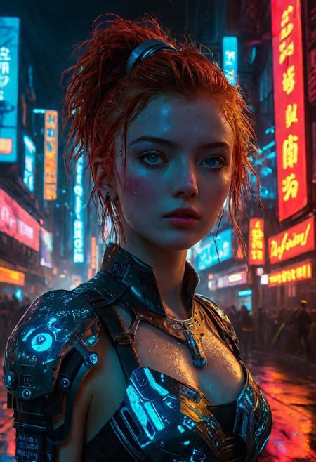 High resolution ultra-realistic of Beautiful Cyberpunk girl, 8k, capturing the intensity of the moment, cinematic lighting, standing on a troubled street in a futuristic city in a bloody battle, wavy red hair, realistic dirty pale face, realistic blue eyes, beautiful hourglass figure, burning in a futuristic city, intricately designed cyberpunk style clothes dirty colorful robes, Cyberpunk 2077 Aesthetic, perfect athletic figure, beautiful Sadie Sink as Cyberpunk girl, ultra realistic, cinematic style, vigorous and seductive, athletic figure, Cyberpunk sci-fi style, dramatic lighting, wet and sweaty skin, dirty pale skin, athletic figure, dark fantasy, dramatic lighting, Greg Rutkowski style, Cyberpunk girl on in cool dress, hyper-detailed, hyper-realistic, natural light, extremely intricate details, masterpiece, epic, bright colours, Attractive 21 old years girl, beautiful firm Breasts, sharp focus, digital painting, Photograph Taken on Nikon D750, Alphonse Mucha, athletic figure, Hyperdetailed, hyperrealism, Attractive, Attractive bust girl, asymmetric balance