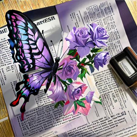 butterflyRose Rose drawing color paper background newspaper background