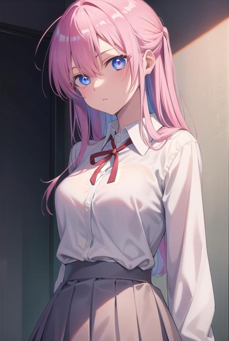 miyakoshikimori, <lora:miyakoshikimori-lora-nochekaiser:1>,
miyako shikimori, long hair, blue eyes, hair between eyes, pink hair,
BREAK skirt, shirt, school uniform, white shirt, pleated skirt, collared shirt, sweater, grey skirt, ribbon, red ribbon,
BREAK looking at viewer,
BREAK indoors, classroom,
BREAK <lyco:GoodHands-beta2:1>, (masterpiece:1.2), best quality, high resolution, unity 8k wallpaper, (illustration:0.8), (beautiful detailed eyes:1.6), extremely detailed face, perfect lighting, extremely detailed CG, (perfect hands, perfect anatomy),