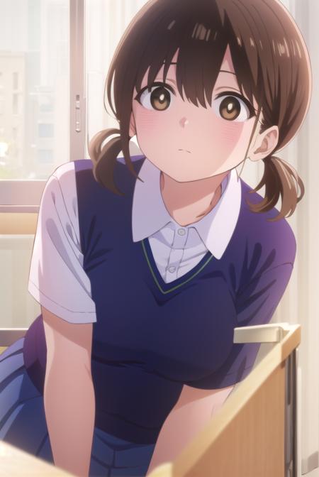 honokahara, <lora:honoka hara s1-lora-nochekaiser:1>,
honoka hara, short hair, brown hair, hair between eyes, twintails, (brown eyes:1.5), low twintails, short twintails,
BREAK skirt, shirt, school uniform, white shirt, short sleeves, pleated skirt, collared shirt, blue skirt, sweater vest, plump,
BREAK indoors, classroom,
BREAK looking at viewer, (cowboy shot:1.5),
BREAK <lyco:GoodHands-beta2:1>, (masterpiece:1.2), best quality, high resolution, unity 8k wallpaper, (illustration:0.8), (beautiful detailed eyes:1.6), extremely detailed face, perfect lighting, extremely detailed CG, (perfect hands, perfect anatomy),