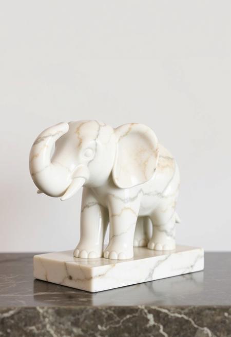 cute elephant, Marble sculpture craft style, utilizes marble as the primary material for creating three-dimensional artworks, renowned for its elegance and beauty, allows for intricate detailing and smooth finishes, timeless and enduring