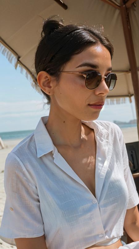 (close-up:1.3) fashion photography of (ohwx vanes:1.1) taken on Sony Alpha A7R III mirrorless camera, <lora:lora_sks_vanes_v1:0.8>, on a beach club, short hair bun, wearing a fishnet see through shirts, nipples, <lora:add_sharpness:0.6>, <lora:photoblend:0.6>, <lora:epi_noiseoffset2:0.2>, <lora:add_detail:-0.5>