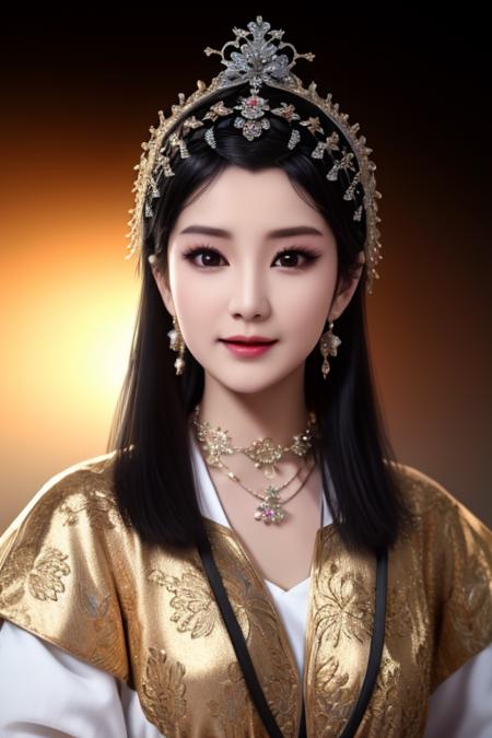 best quality, masterpiece, highres, 1girl, china cosume, large headpiece ,necklace, jewelry,Beautiful face,upon_body, tyndall effect,photorealistic, dark studio, rim lighting, two tone lighting,(high detailed skin:1.2), 8k uhd, dslr, soft lighting, high quality, volumetric lighting, candid, Photograph, high resolution, 4k, 8k, Bokeh,<lora:liziwxy:0.5>, <lora:HuangMeiXi:0.4>