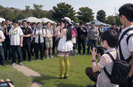 best quality, ultra-detailed, illustration,
comiket_cosplay_Hiroba,, multiple girls, 6+boys, thighhighs, outdoors, 6+girls, multiple boys, short hair, boots, blue hair, long hair, hat, brown hair, skirt, day, black hair, photo background, camera, shirt, grass
 <lora:comiket_cosplpay_SD15_V1:1>