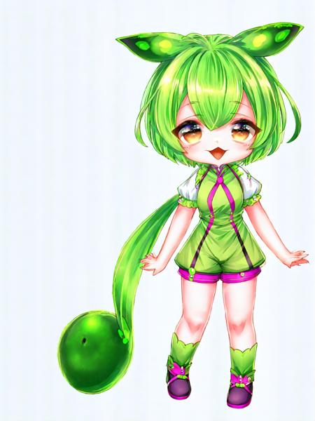 (znd),1 girl ,bangs, blush, brown_eyes, buttons, (chibi), eyebrows_visible_through_hair, full_body, green_hair, hair_between_eyes, male_focus, open_mouth, puffy_short_sleeves, puffy_sleeves, short_sleeves, shorts,

(waifu, anime, exceptional, best aesthetic, new, newest, best quality, masterpiece, extremely detailed:1.2)