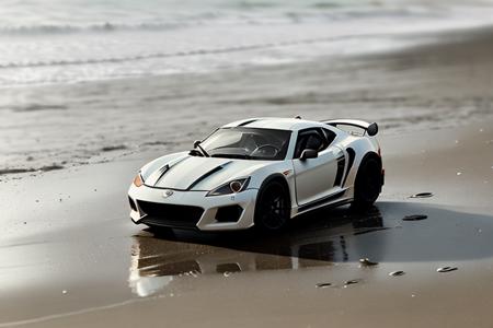 <lora:shallowfocus_style_v1_2700_lora:1> (shallowfocus style:1), photograph of a sports car on the beach