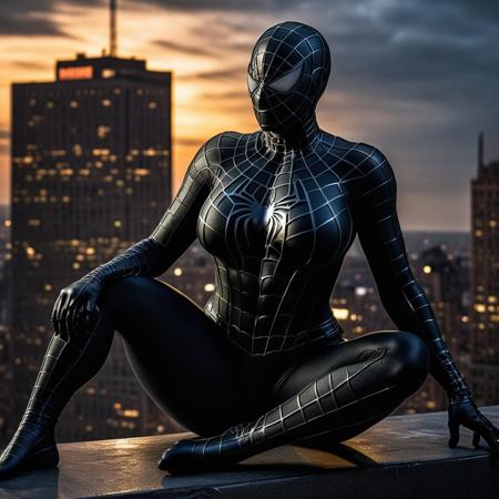 score_9, score_8_up, score_7_up, best quality, realistic, masterpiece, beautiful detail, hyperrealistic, night sky, ((1girl, woman body, big breasts)), amazing detailed full body portrait of a beautiful girl, wearing a realistic and highly detailed black raimi spider-man suit , wears black spiderman mask, ((huge muscular girl)), ((sitting, spread legs), suit covered entire body and hand, black spiderman gloves, (full body), (dirty skin), close up, octane render, highly detailed, volumetric, dramatic lighting, (highest quality:1.1), (HDR:1.3), (top quality, best quality), realistic, high definition,