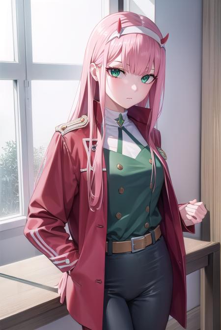 zerotwo, <lyco:zerotwo-lyco-nochekaiser:1>,
zero two, (green eyes:1.5), hairband, horns, long hair, pink hair, red horns, white hairband,
BREAK jacket, leggings, red jacket, white footwear,
BREAK indoors, classroom,
BREAK looking at viewer, (cowboy shot:1.5),
BREAK <lyco:GoodHands-beta2:1>, (masterpiece:1.2), best quality, high resolution, unity 8k wallpaper, (illustration:0.8), (beautiful detailed eyes:1.6), extremely detailed face, perfect lighting, extremely detailed CG, (perfect hands, perfect anatomy),