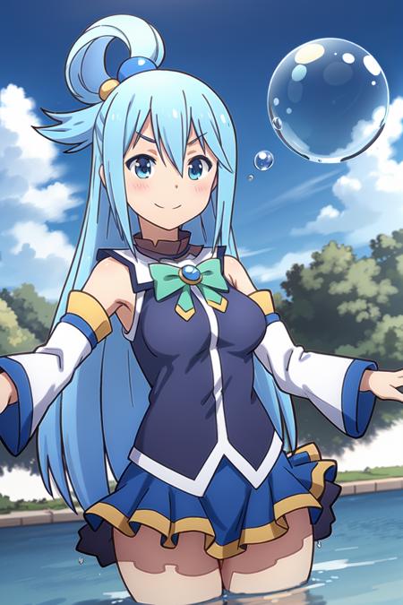 aqua (konosuba)
<lora:KonosubaAquaV2:0.7>
1girl, blue eyes, blue_hair, bow, breasts, bubble, detached sleeves, eyebrows visible through hair, white background, hair between eyes, hair rings, long hair, looking at viewer, medium breasts, skirt, smile, solo, very long hair, water, water drop, white sleeves, selfie