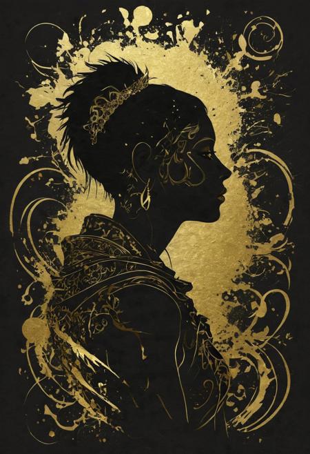 a beautiful punk woman, very detailed, silhouette with gold foil 
<lora:SDXLPaintSplash:0.2>