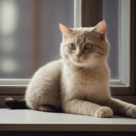cat on the table indoors, masterpiece, window, nighttime, looking at viewer, close-up,