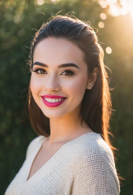 instagram photo of a Bella Poarch, backlight, soft light, bokeh, wide shot, lipstick, huge smile, shallow depth of field