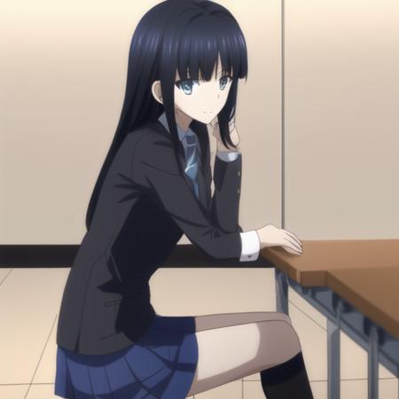 <lora:touma kazusa V1.1:1>, school uniform, skirt, classroom, sitting