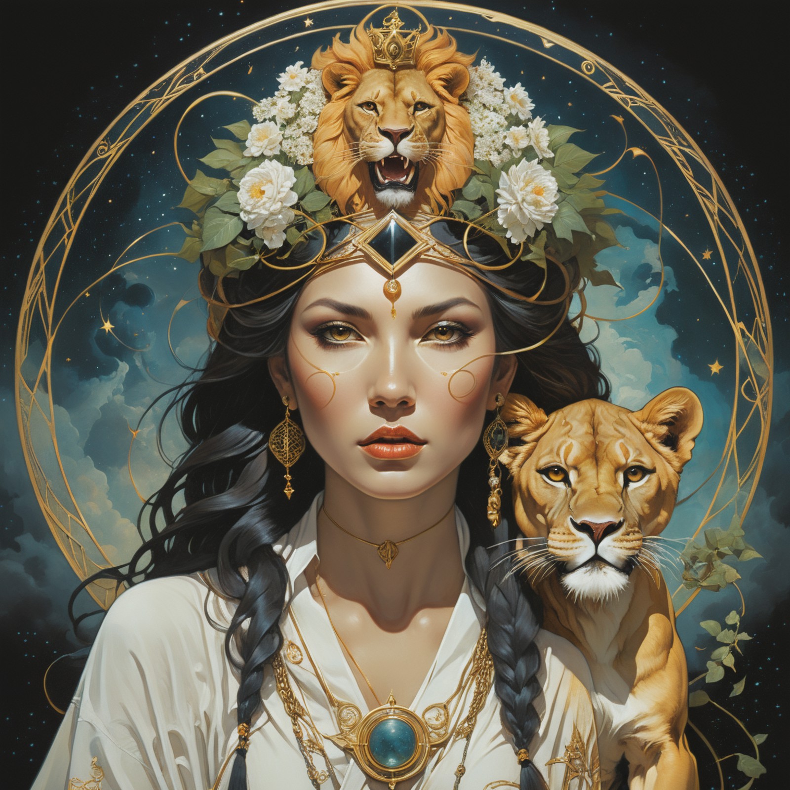 The Strenght tarot card, (Strength Tarot card, a woman gently strokes a lion on its forehead and jaw. Even though it is kn...