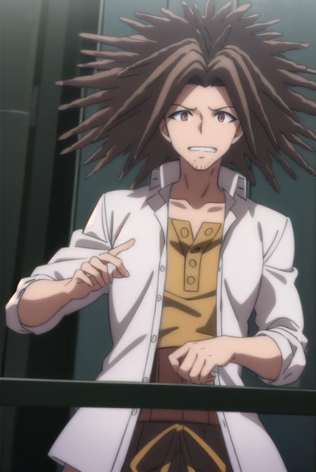 yasuhirohagakure, <lora:yasuhiro hagakure s1-lora-nochekaiser:1>,
yasuhiro hagakure, bangs, brown hair, (brown eyes:1.3), male focus, facial hair, dreadlocks, smile, grin,
BREAK shirt, collarbone, jacket, white shirt, open clothes, collared shirt, open jacket, black jacket, dress shirt, brown shirt,
BREAK indoors, classroom,
BREAK looking at viewer, (cowboy shot:1.5),
BREAK <lyco:GoodHands-beta2:1>, (masterpiece:1.2), best quality, high resolution, unity 8k wallpaper, (illustration:0.8), (beautiful detailed eyes:1.6), extremely detailed face, perfect lighting, extremely detailed CG, (perfect hands, perfect anatomy),