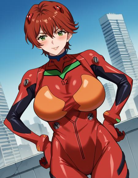 akira hiiragi, short hair, brown hair, green eyes, red hair, huge breasts uniform, military, military uniform, epaulettes