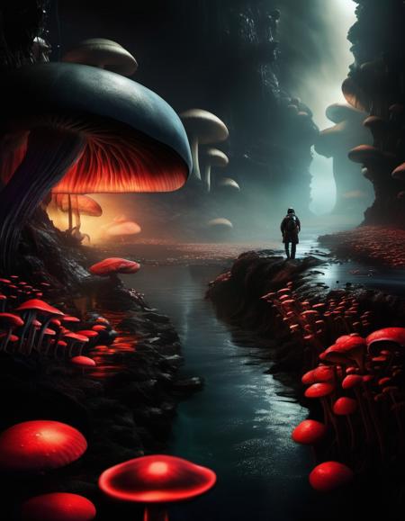 EdobHorrorLandscape, mushroom, eye focus, river, fog, claws, from behind, horizon, goggles, black background, glowing, open mouth, fantasy, goggles, from side, from behind, saliva, lake, dark, simple background, landscape, simple background, multiple others, <lora:EdobHorrorLandscape_XL_v1.0:0.8>