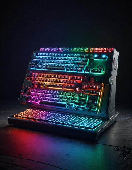 rgb keyboard, studio lighting, product shot, high quality  <lora:RGB_Keyboard_themed:1>