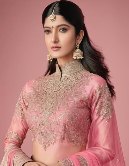 hires headshot photo of shanaya kapoor woman, studio quality, intricate pink high neck ethnic wear, plain simple white background <lora:Shanaya_KapoorSDXL_LoRA:1>