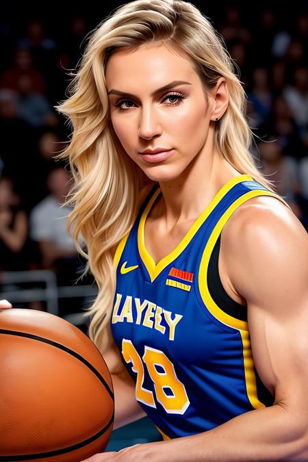 photo of (ChaFAEF01:0.99), a woman as a sexy basketball player, ((perfect hair)), modelshoot style,((professional photo for playboy)), ((shot for glamour magazine)),  (extremely detailed CG unity 8k wallpaper), photo of the most beautiful artwork in the world, professional majestic oil painting by Ed Blinkey, Atey Ghailan, Studio Ghibli, by Jeremy Mann, Greg Manchess, Antonio Moro, trending on ArtStation, trending on CGSociety, Intricate, High Detail, Sharp focus, dramatic, photorealistic painting art by midjourney and greg rutkowski, (basketball_uniform:1.2), (basketball shorts:1.2), (sneakers), (on the basketball_court ), (( dribbling_\(basketball\) )), (basketball), ((in a basketball stadium )), (( crowd sitting on the bleachers )), (basketball game), (looking at viewer), (detailed pupils:1.3), (modern outfit:1.2), (closeup),