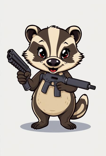 A very cute badger holding a gun
cartoon style