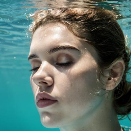 Candid photo of a young woman, underwater, age 20, wearing bikini, closed eyes and dreaming expression, upper body visible, on a sunny day underwater, shot on a Canon EOS 5D with a 50mm lens, in the style of Alberto Seveso., (masterpiece, best quality, hires, high resolution:1.2, 4k, 8k , high quality), extremely detailed, realistic, intricate details, highres, <lora:Kiiira_set2_V3_reg:1>