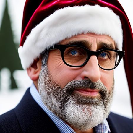 orna santa steve carell standing in a park, ((sharp focus)), photo by Annie Leibovitz, intricate, natural lighting, high quality, 4k, cover photo