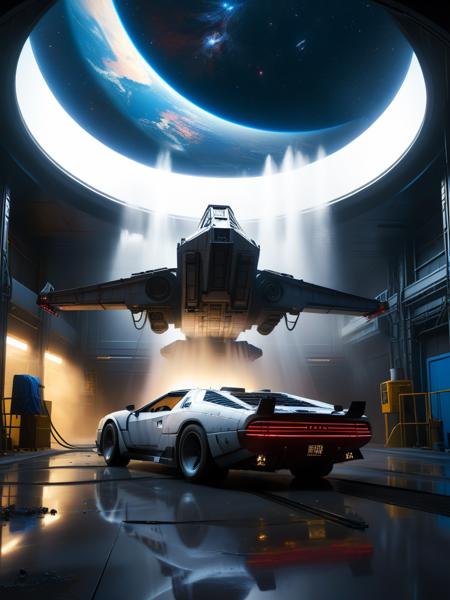 <lora:3DCyberpunkStyle_Hap_XL:1.3>,cyberpunk 2077 style,  <lora:hand 4:0.00001>, perfect,detailed, Millennium Falcon undergoing a thorough cleaning, vast carwash bay, space as background, hyperrealistic textures, cinematic illumination highlighting its iconic shape, mystical aura, outer space elements blending into a vanishing point, replicating a super highway of stars, high-speed energy surrounding the scene, digital painting, reminiscent of Beeple, Noah Bradley, Cyril Rolando, Ross Tran's art styles,