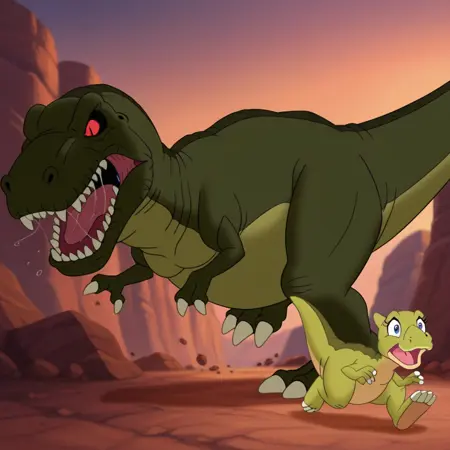 Sharptooth and Ducky Experiment (land before time) illustrious