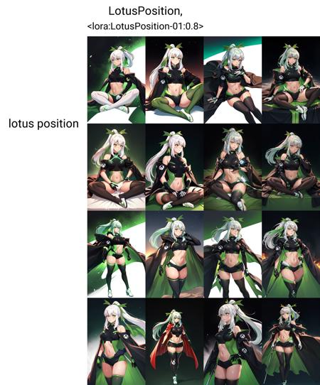 Highly detailed, High Quality, Masterpiece, beautiful, LotusPosition, <lora:LotusPosition:0.8>, 1girl, solo, lotus position, xbox-chan, ponytail, green hair ribbon, clothing cutout, stomach cutout, cape, thighhighs, gloves, <lora:Char_Meme_Xboxchan:0.9>