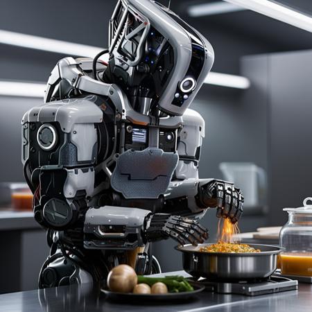 a robot, cooking, photography, highly detailed, sharp focus, trending on artstation, studio photo, intricate details, highly detailed, by greg rutkowski  <lora:Mother1024:0.8>