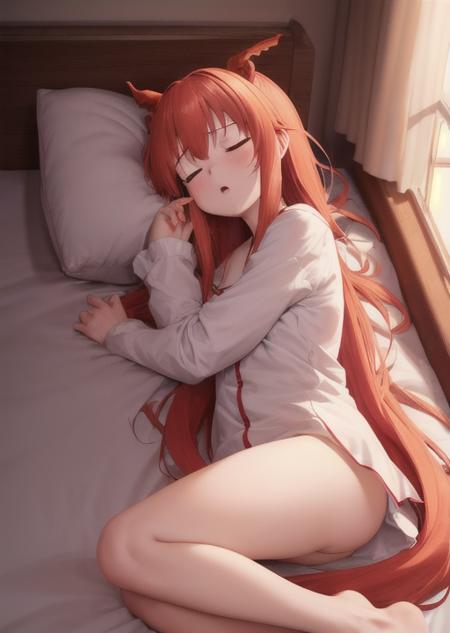 masterpiece, high resolution, 8k, 2girls, satania,  sleeping, wake up, wakes her up