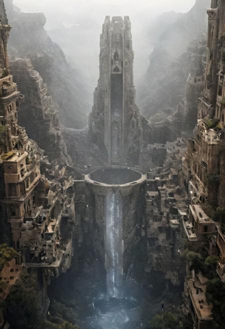 POV view , DOF,
(Ancient civilization, Alien Prometheus movie scene, dune movie scene:1.5), (The colonial city of the future, in the mist-filled Grand Canyon, on an unknown Earth-like planet, 2 moon on sky, Spaceship flight connects colonies, waterfulls:1.3), (Machu Picchu, a mountain settlement, incredibly spectacular:1.2), (Mario Botta:1.3), (avant-garde, future, reality, science fiction, photorealistic), (modern architecture:1.2), White limestone with black granite, fountain, waterfall, landmark, square, path, narrow street,
(Large Files, Ultra Realistic, 8K, 16k, FHD, HD, VFX, Perfect, Photography, composition, Architecture Sales Photography, Architecture Competition, Ultra High Resolution, Cinematography, High Resolution Image:1.1), (dramatic lighting, direct sunlight, ray tracing, clear shadow:1.2),  (real landscape:1.1), (blurred background:1.0), (urban background, more_details) ,
great lighting, clear, hillscastel, <stardeaf-cold-arc>, xtower, industrialbuilding