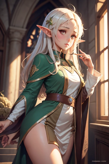 girl elf Elven ears green hair White hair