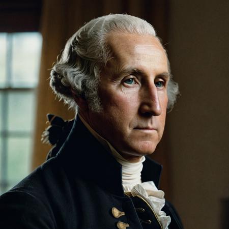 front shot, portrait photo of (George Washington), looks away, natural skin, skin moles, cozy interior, (cinematic, film grain:1.1)