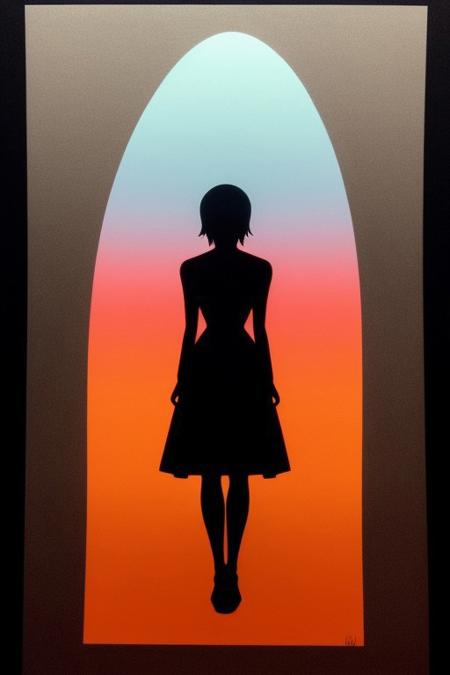 rainbow colored silhoutte outline against a dark background,a female reaper,anime,magical fantasy,universe,inspired by Maria Kreyn,Crystal,inverted,negative space,