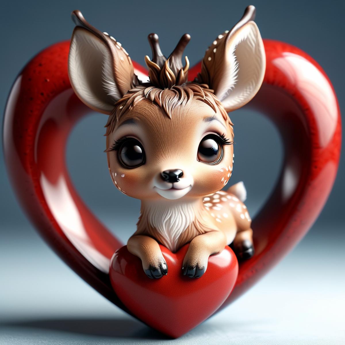 A Fawn Sitting in a Heart-Shaped Container