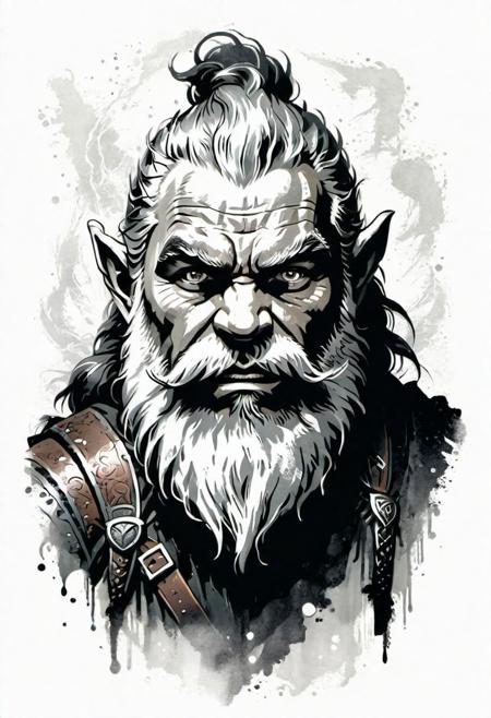 Lord of the Rings dwarf,  grunge engraving, simple shadows, black and White, neutral white background, engraving style, ink sketch style