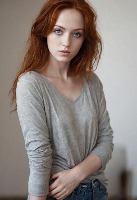 fine art photography, European girl, auburn hair, slender body, casual, perfect detailed eyes, natural skin
