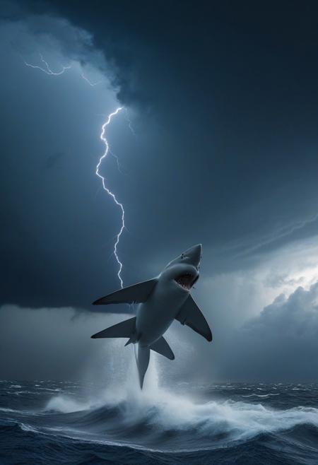 1girl, riding on a shark, (typhoon, tornado:1.6), flying 100sharks, photorealistic, lightning, storm, rain, Jacob's ladder, vortex, cyclone,
masterpiece,best quality,very aesthetic, absurdres, newest,