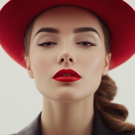 cinematic film still of  <lora:High-key lighting Style:1>
bright light, bright, a woman with a red lip and a hat High-key lighting Style,1girl,solo,simple background,white background,closed eyes,lips,eyelashes,makeup,thick eyebrows,lipstick,portrait,close-up,realistic,red lips, shallow depth of field, vignette, highly detailed, high budget, bokeh, cinemascope, moody, epic, gorgeous, film grain, grainy