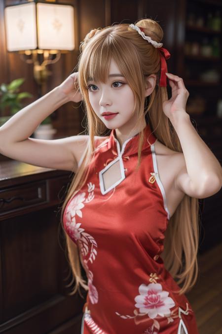 yuuki asuna, qipao, china dress, chinese clothes, sleeveless, bare shoulders, 