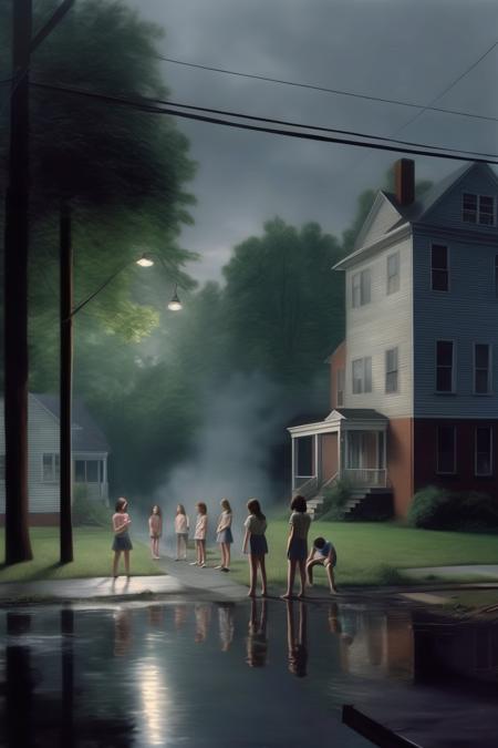 <lora:Gregory Crewdson Style:1>Gregory Crewdson Style - realistic group of fourty art students Gregory Crewdson style