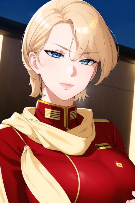 (Night:1.7), Japan, Tokyo, CityView, Before Window,light particles,sparkle,motion blur,
Standing at attention,
red uniform,military, military uniform, red sleeves,red shirt,bare shoulders,fingerless gloves,
<lora:Lila_Milla_Rira_Z_Gundam-KK77-V1:0.7>,(yellow_scarf:1.5),
blonde hair ,blue eyes,Bangs,lipstick,makeup,short hair,
1 girl, 24yo,mature female,Beautiful Finger,Beautiful long legs,Beautiful body,Beautiful Nose,Beautiful character design, perfect eyes, perfect face,
looking at viewer, in the center of the image,(Upper_body),(Focus on her face),
NSFW,official art,extremely detailed CG unity 8k wallpaper, perfect lighting,Colorful, Bright_Front_face_Lighting,
(masterpiece:1.0),(best_quality:1.0), ultra high res,4K,ultra-detailed,
photography, 8K, HDR, highres, absurdres:1.2, Kodak portra 400, film grain, blurry background, bokeh:1.2, lens flare, (vibrant_color:1.2)
(Beautiful,large_Breasts:1.0), (beautiful_face:1.5),(narrow_waist),